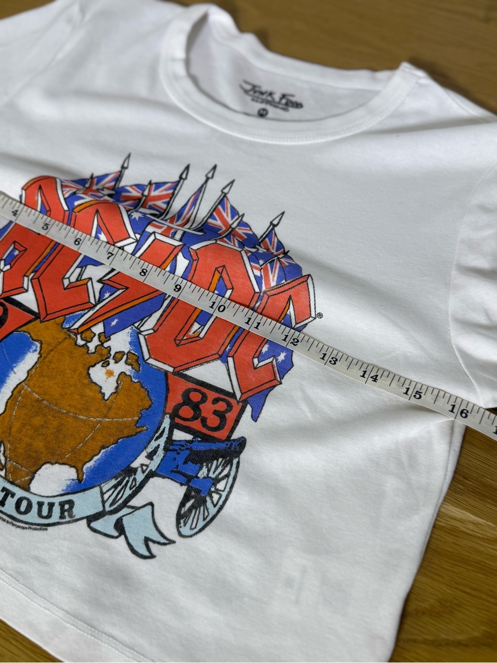 Junk Food Clothing AC/DC 1983 On Tour White Graphic Cropped Baby Tee - Picture 6 of 9